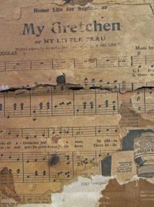 Detail of an inner wall of the Parker-Hickman cabin showing an excerpt from Home Life Magazine