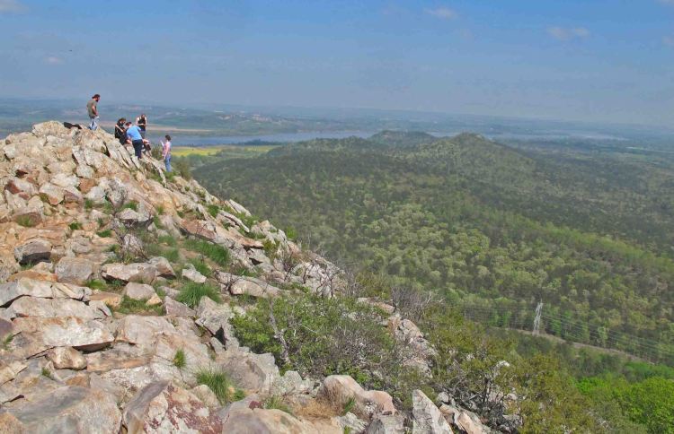 Arriving at the top of Pinnacle Mountain with the Arkansas River in the distance. 