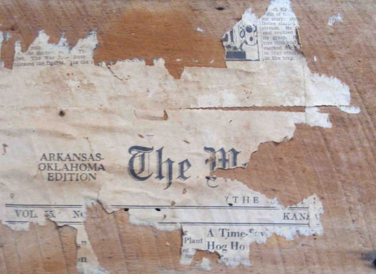 Remnants of insulation on a wall of the Collier Homestead. 