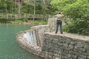 Dad taking pictures at Mirror Lake, Blanchard Springs 