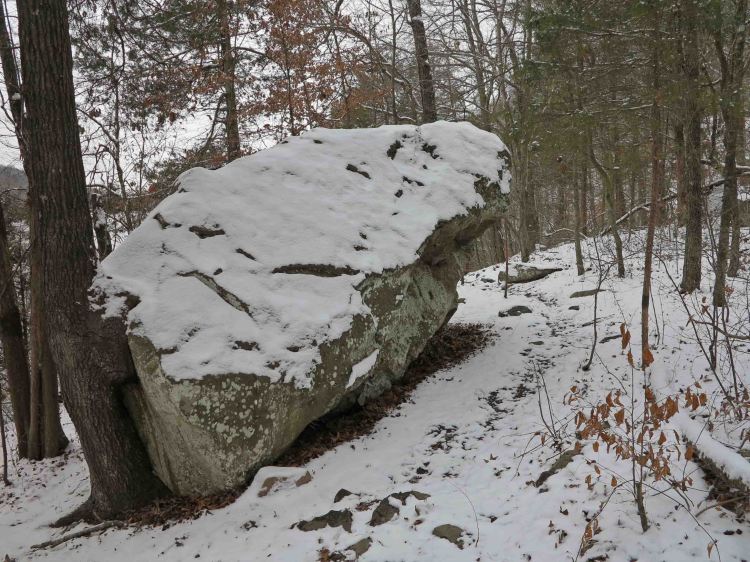 Leaning rock next to the Lake Alma Trail. 