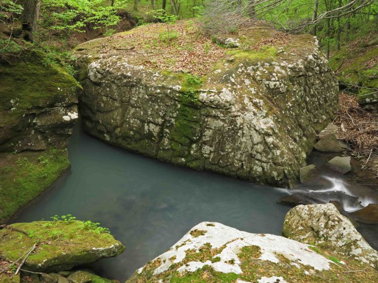 Large boulders in and around the creek